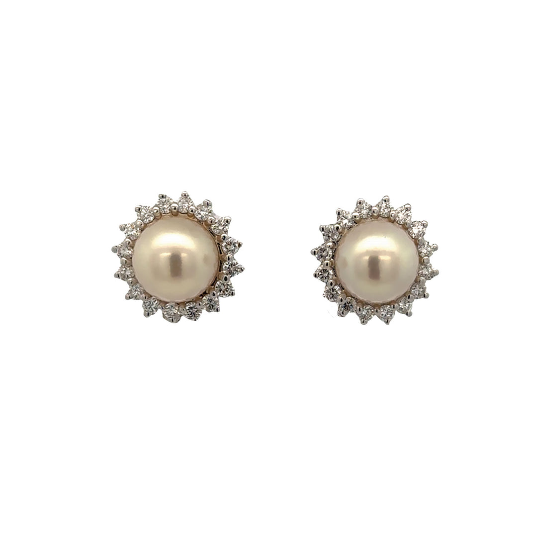 Estate 18K Akoya Pearl Diamond Earrings