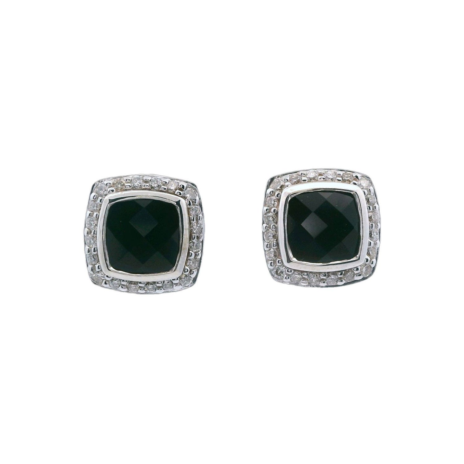 Estate David Yurman Sterling Silver Albion Black Onyx 7mm and Diamond Earrings