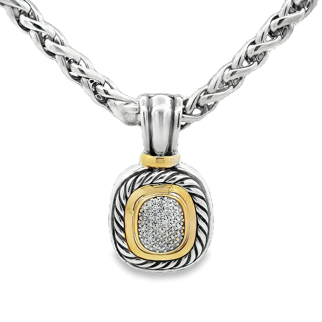 Estate Sterling & 18KY David Yurman Diamond Albion Enhancer with chain